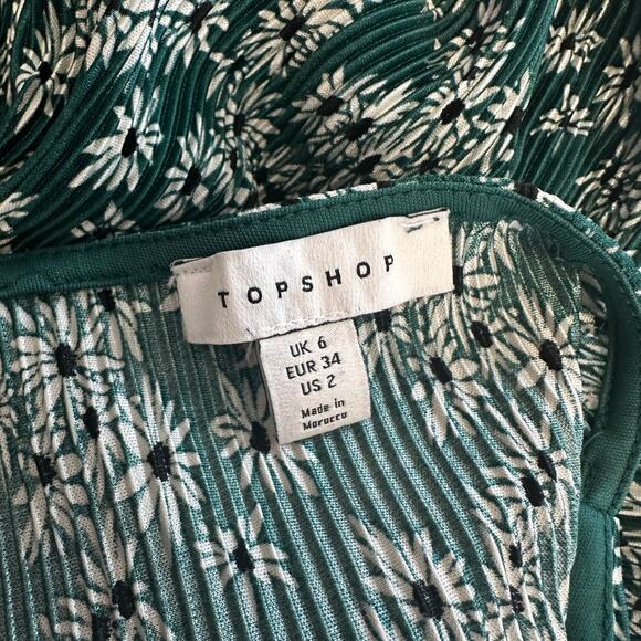 Topshop Romper WMNS 2 Floral Green Deep V-Neck Pleated Wide Leg Satin One Piece - Picture 6 of 8